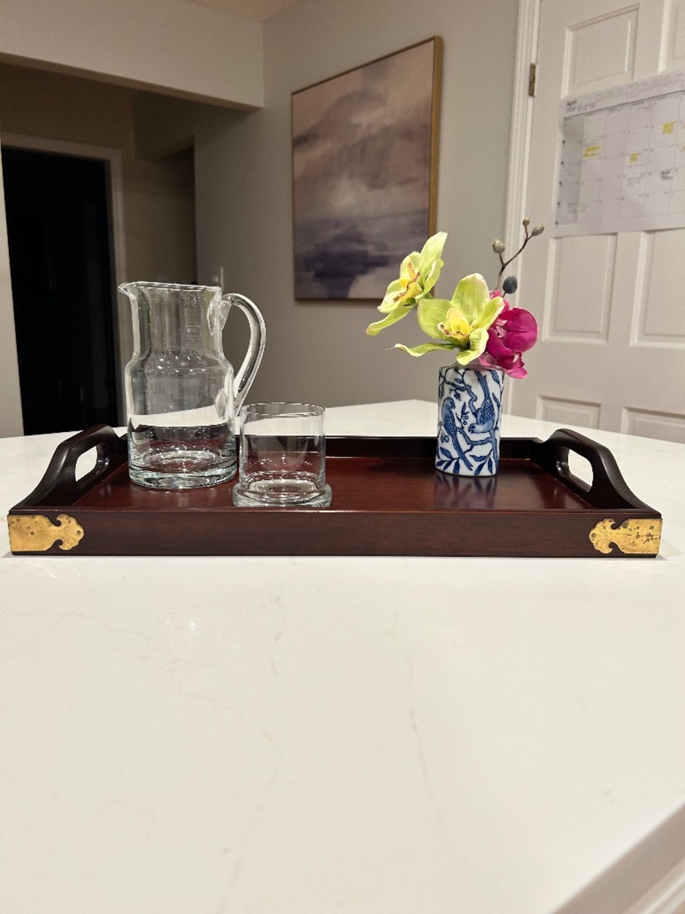 Fine Vintage Wood w/ Brass Accents Serving Or Display Tray with Handles